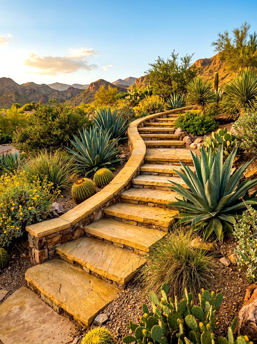 Sandstone Garden Steps - 30 retaining wall stairs ideas