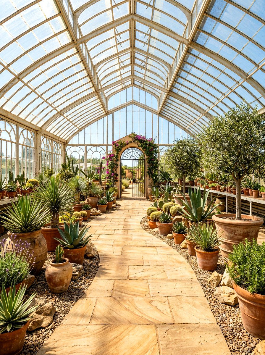 Sandstone Greenhouse Path - 30 greenhouse walkway ideas