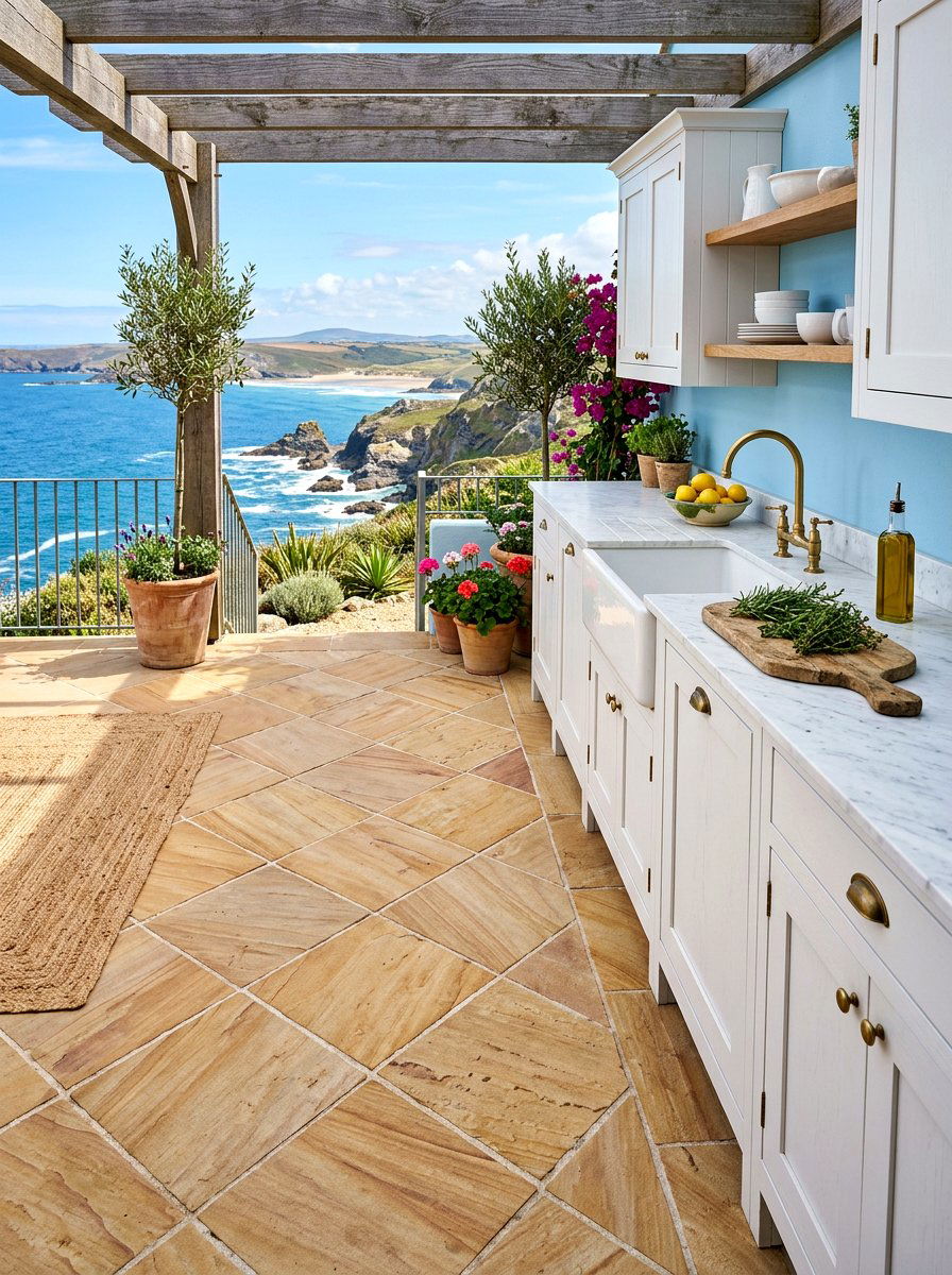 Sandstone Kitchen Diagonal Tile - 30 diagonal tile kitchen floor ideas
