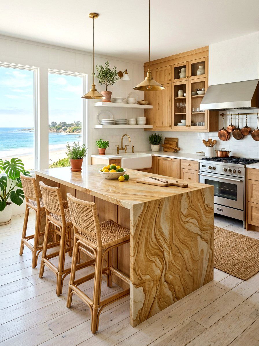 Sandstone Kitchen Island - 30 slab stone kitchen ideas
