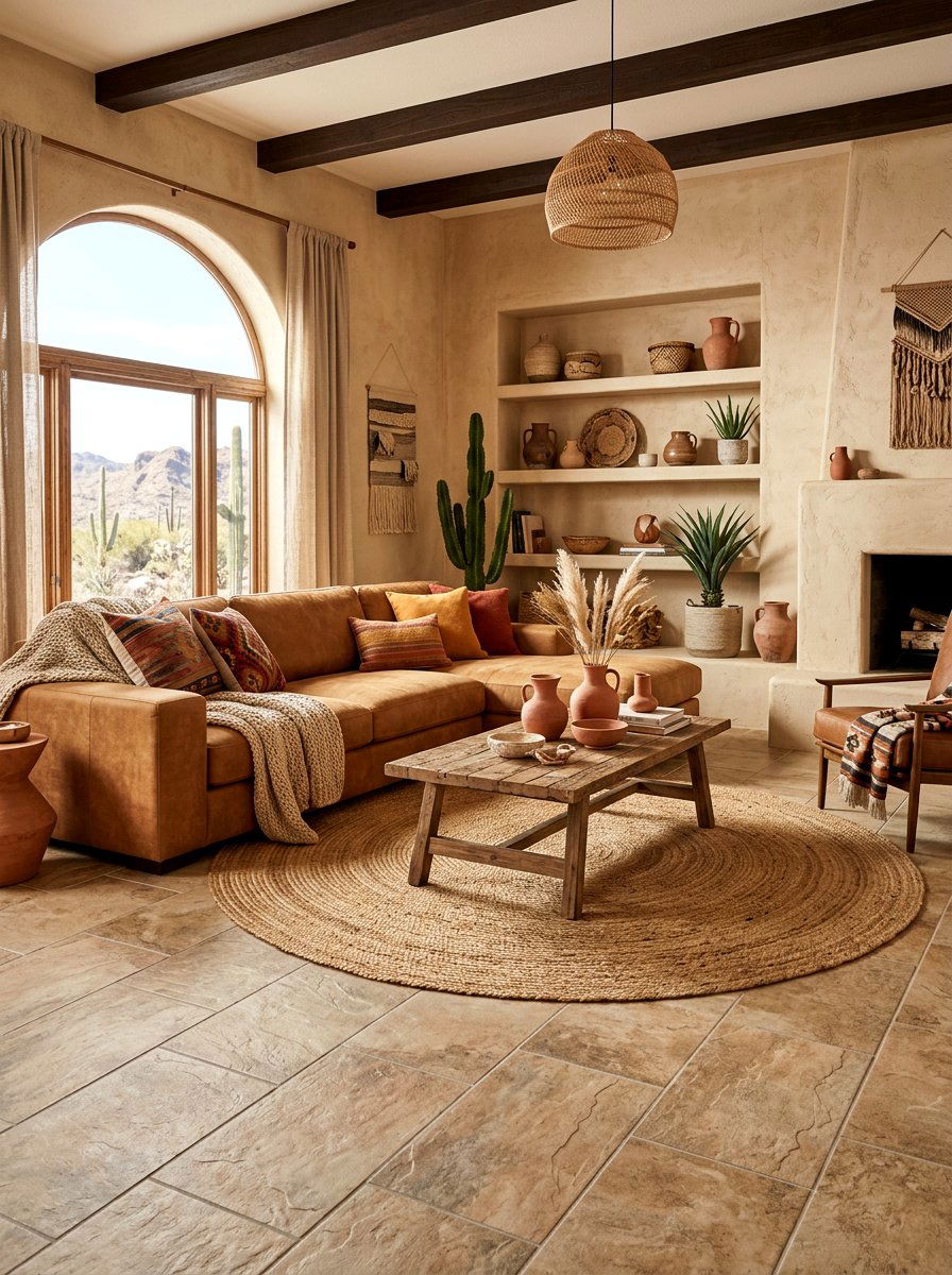 Sandstone Look Vinyl Tile - 30 peel and stick floor ideas