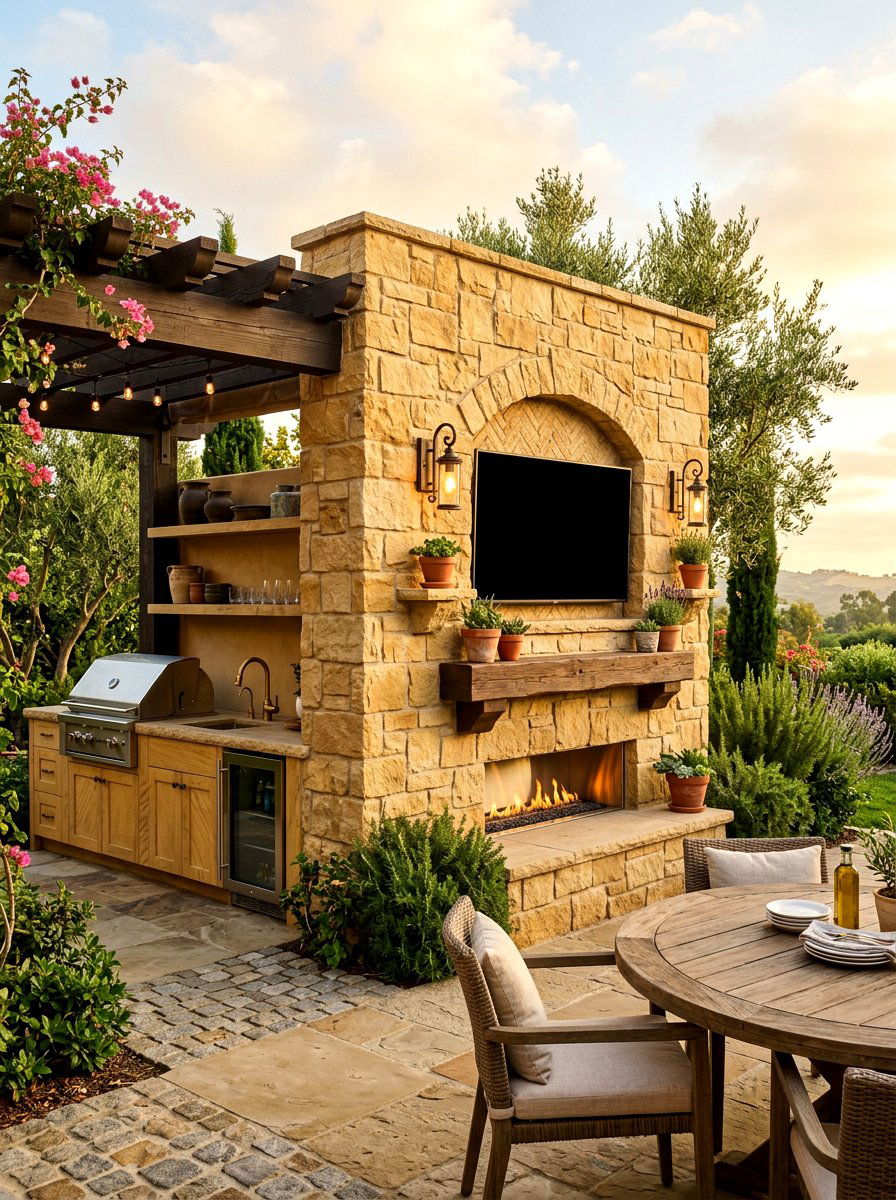 Sandstone Outdoor Entertainment Wall - 30 seat wall ideas