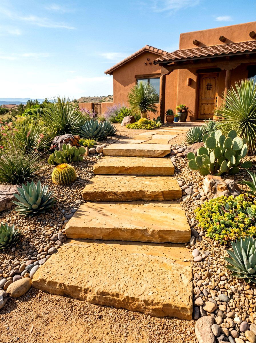 Sandstone Pathway Steps - 30 stone front steps ideas