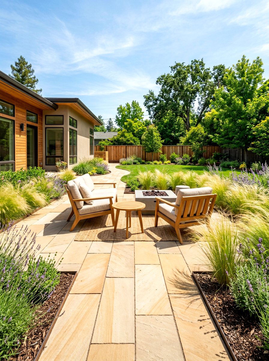 Sandstone Paver Patio - 30 warm minimalist backyard ideas