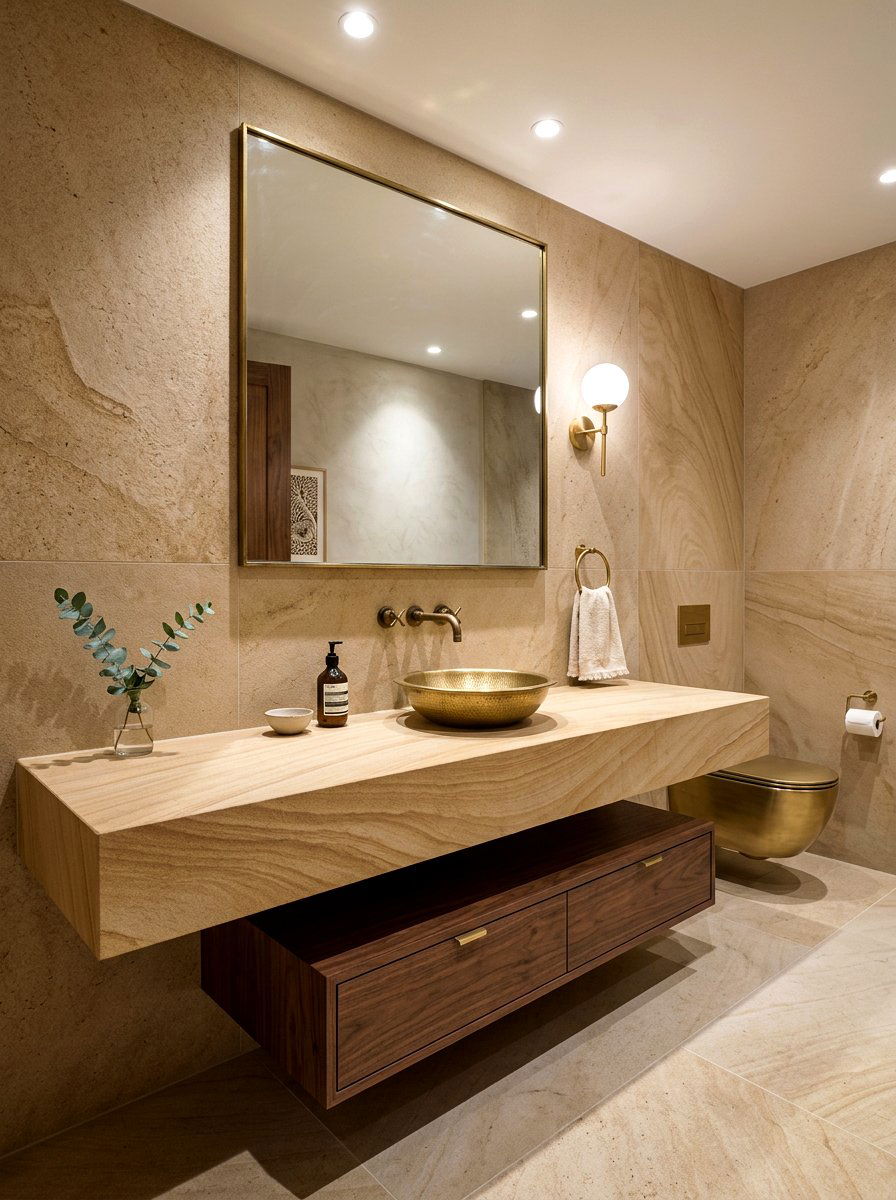 Sandstone Slab Countertop - 30 sandstone powder room ideas