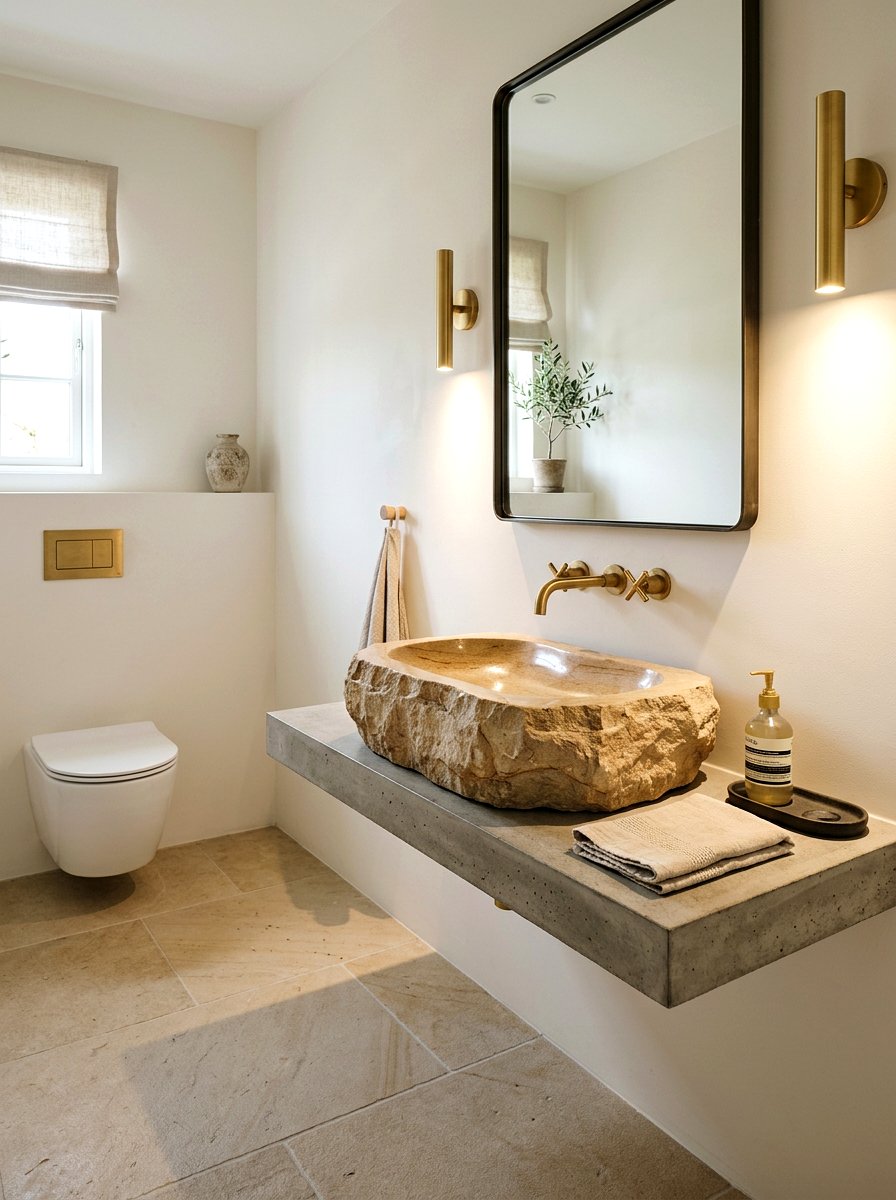 Sandstone Vessel Sink - 30 sandstone powder room ideas