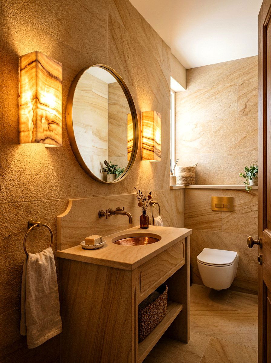 Sandstone Wall Sconce - 30 sandstone powder room ideas