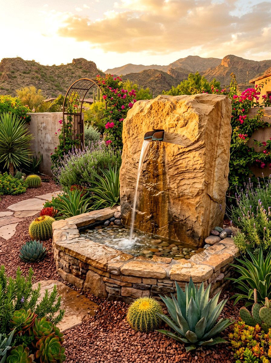 Sandstone Water Feature - 30 bubbling rock fountain ideas