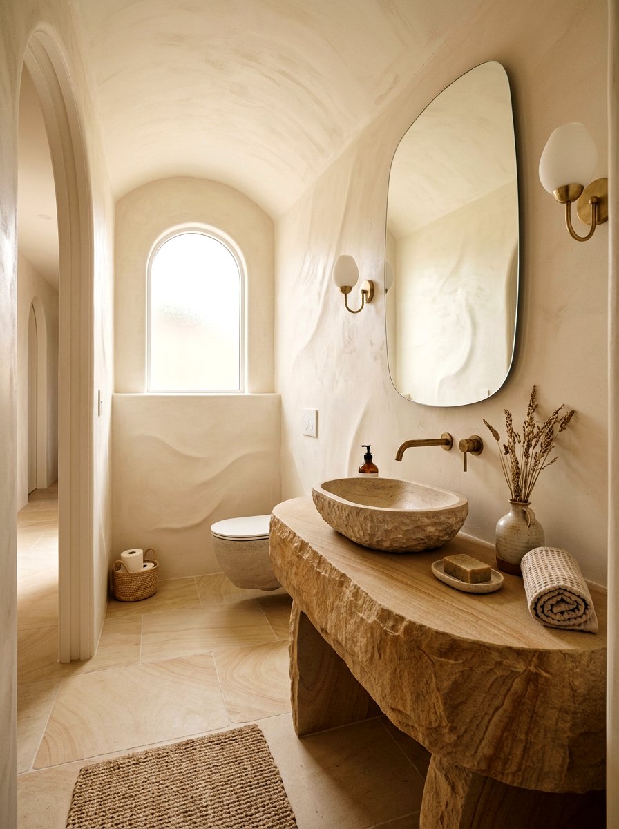 Sandstone With Organic Shapes - 30 sandstone powder room ideas