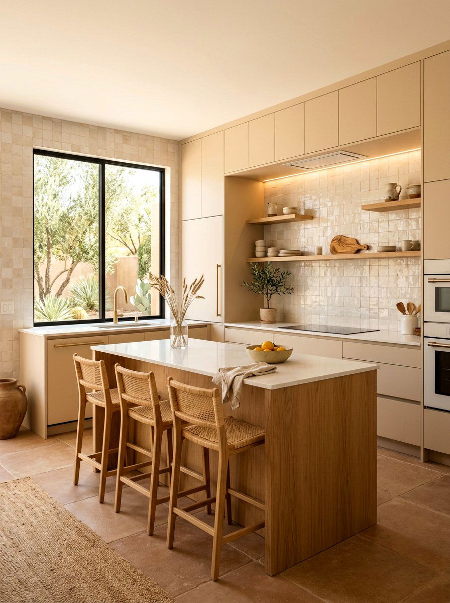 Sandstone and oak kitchen cabinets - 30 kitchen paint cabinet combo ideas