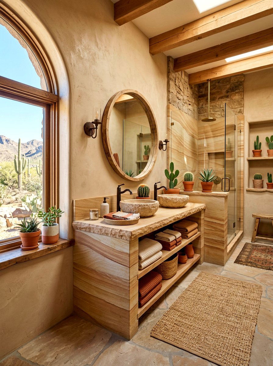Sandstone bathroom vanity - 30 integrated sink countertop ideas