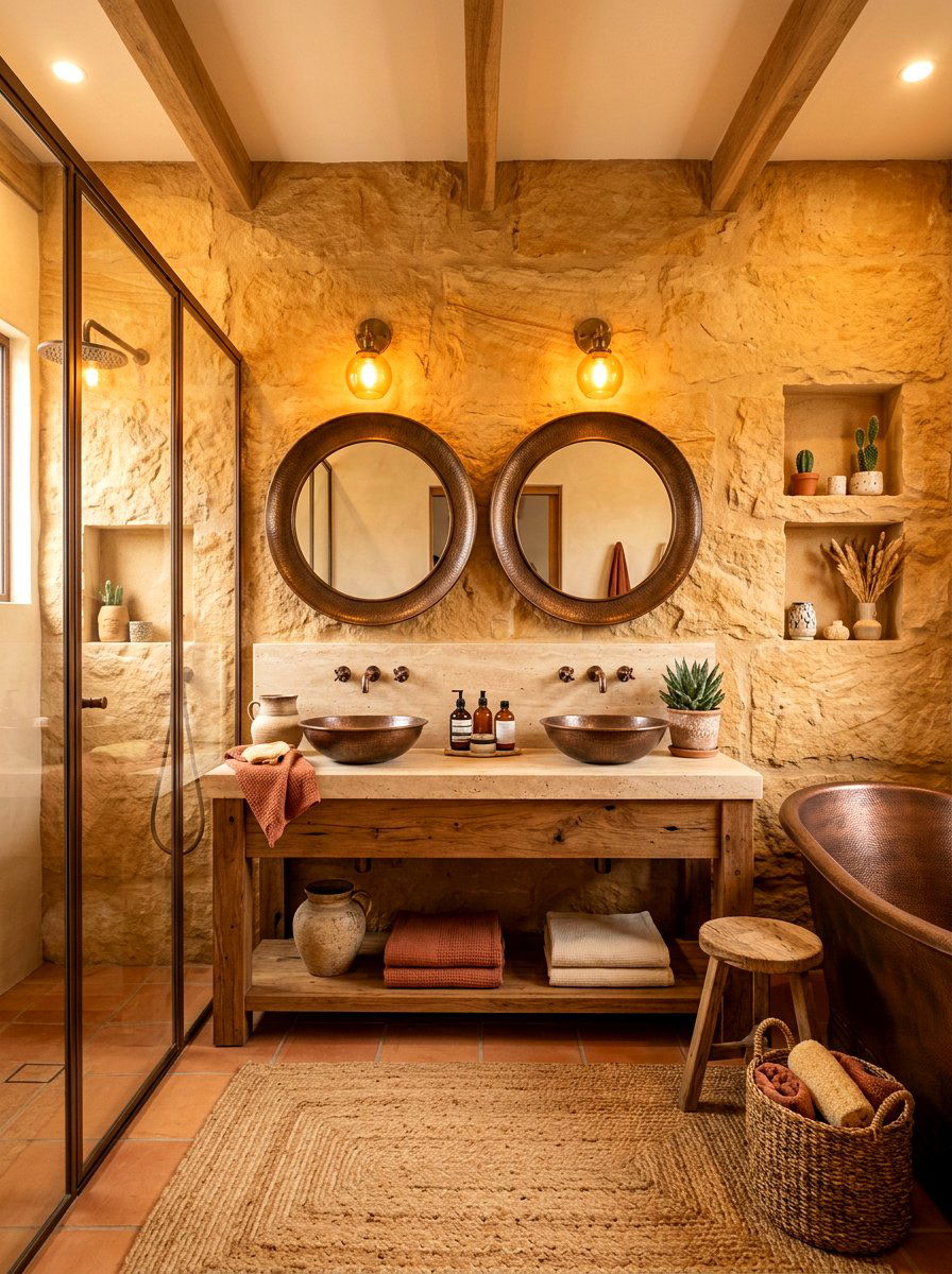 Sandstone bathroom wall - 30 stone inspired bathroom ideas