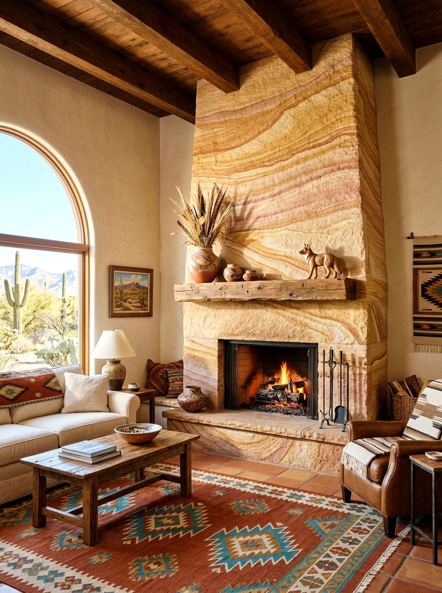 Sandstone fireplace - 30 stone fireplace ideas