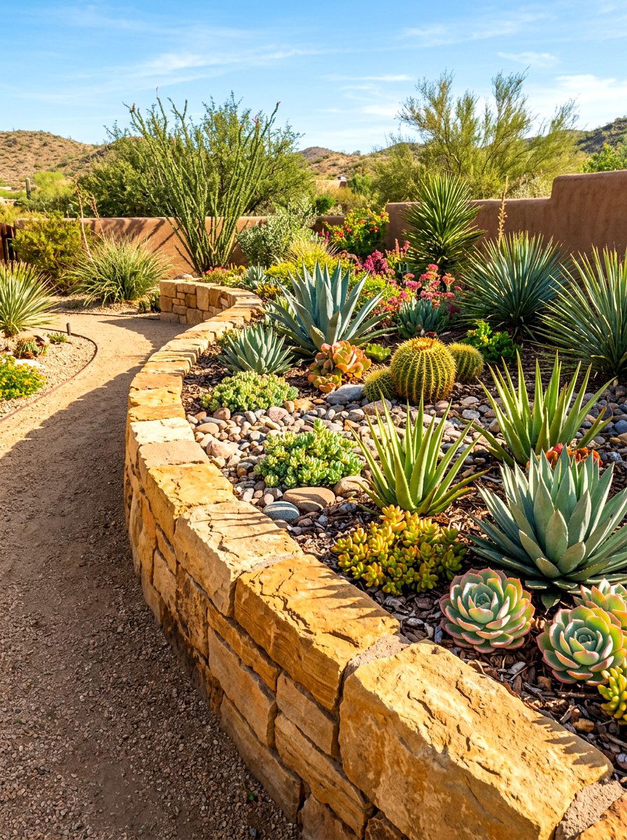 Sandstone garden bed border - 30 paver garden border ideas