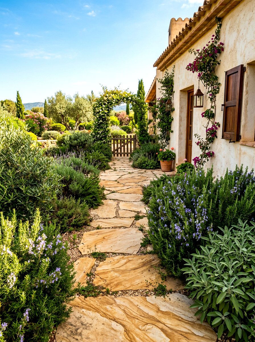 Sandstone garden path - 30 narrow side yard path ideas