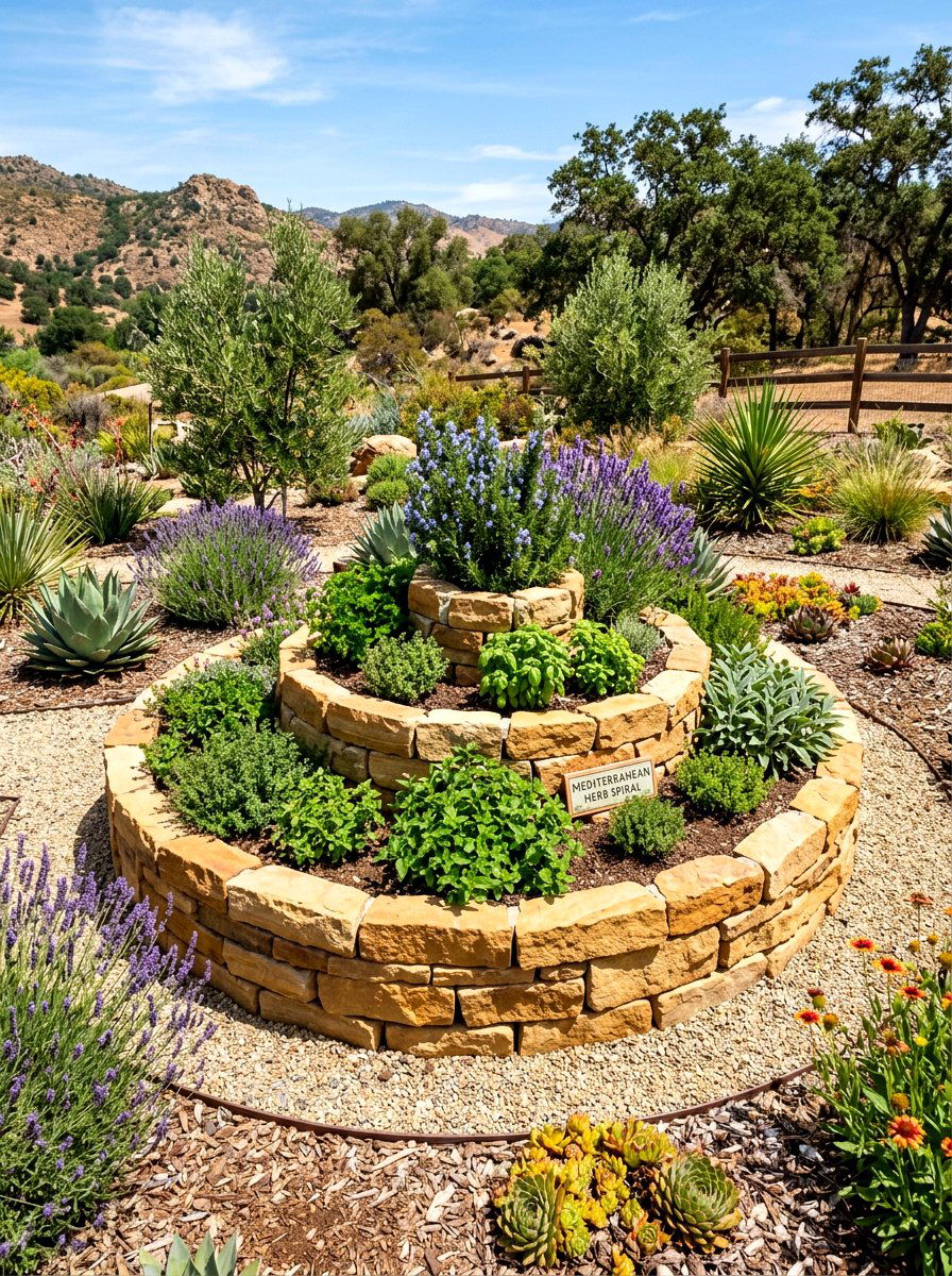 Sandstone herb spiral - 30 raised herb spiral ideas