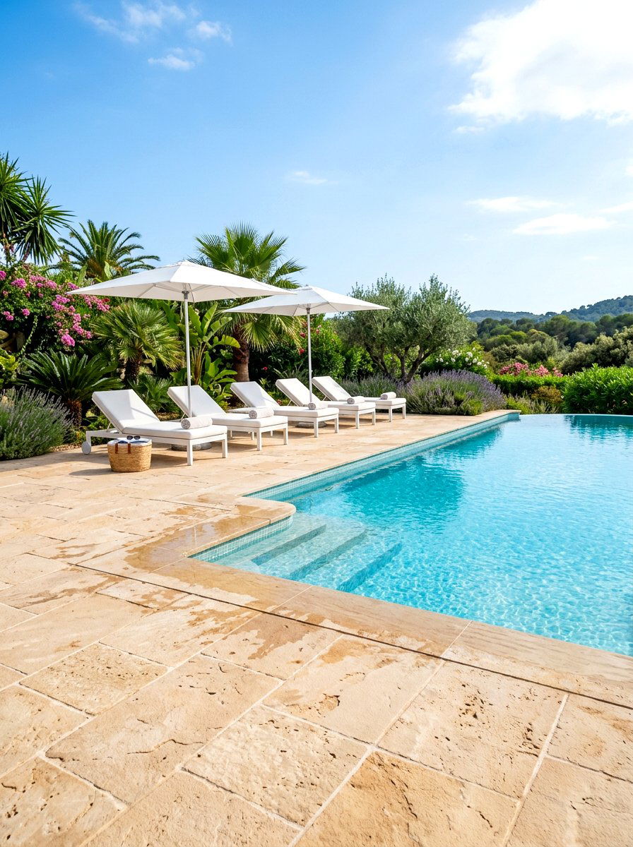Sandstone paver pool deck - 30 neutral backyard styling ideas