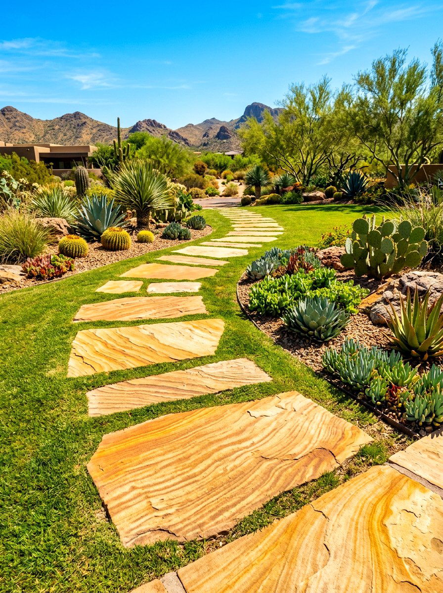 Sandstone stepping stone walkway - 30 stepping stones through grass ideas