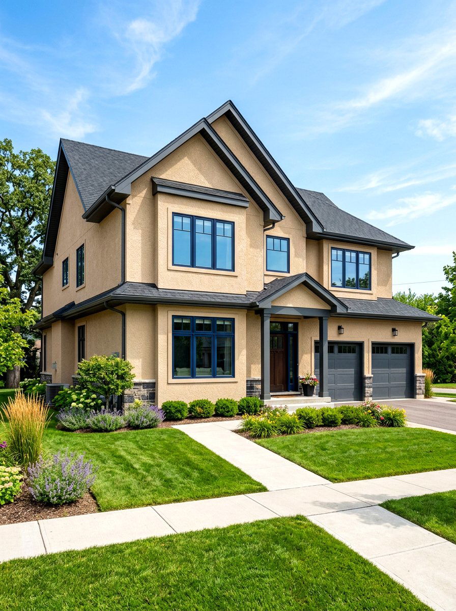 Sandy beige dark trim - 30 sandy beige exterior ideas
