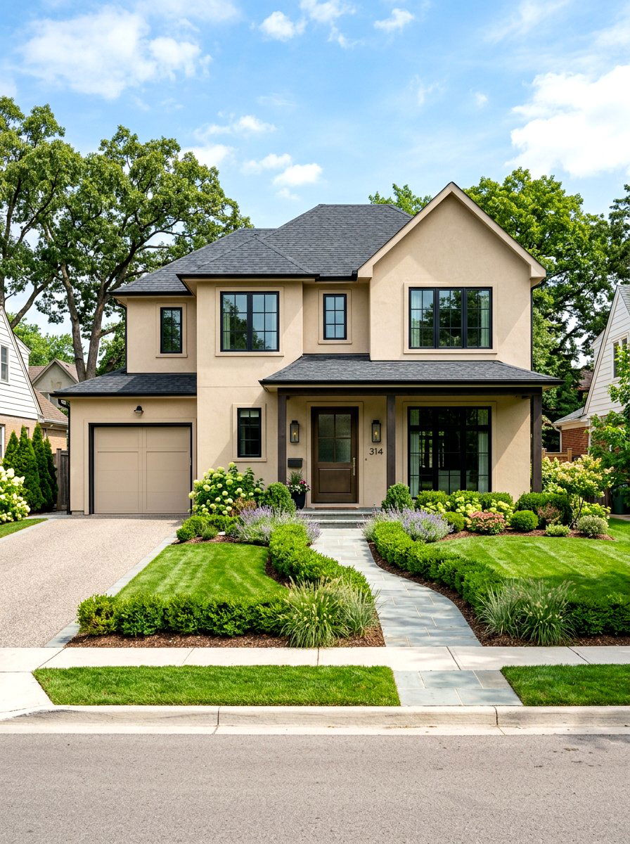 Sandy beige house black windows - 30 sandy beige exterior ideas