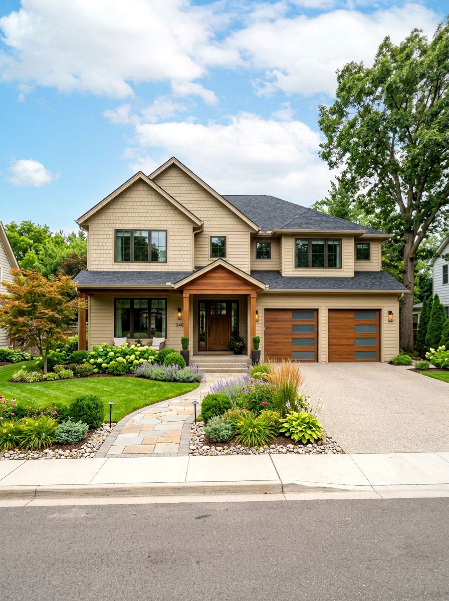 Sandy beige suburban home - 30 sandy beige exterior ideas