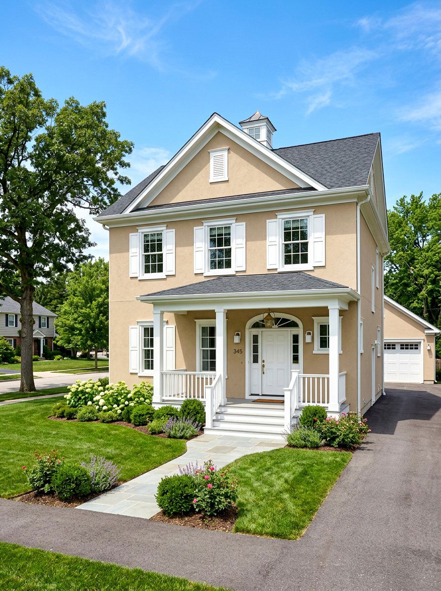 Sandy beige white trim - 30 sandy beige exterior ideas