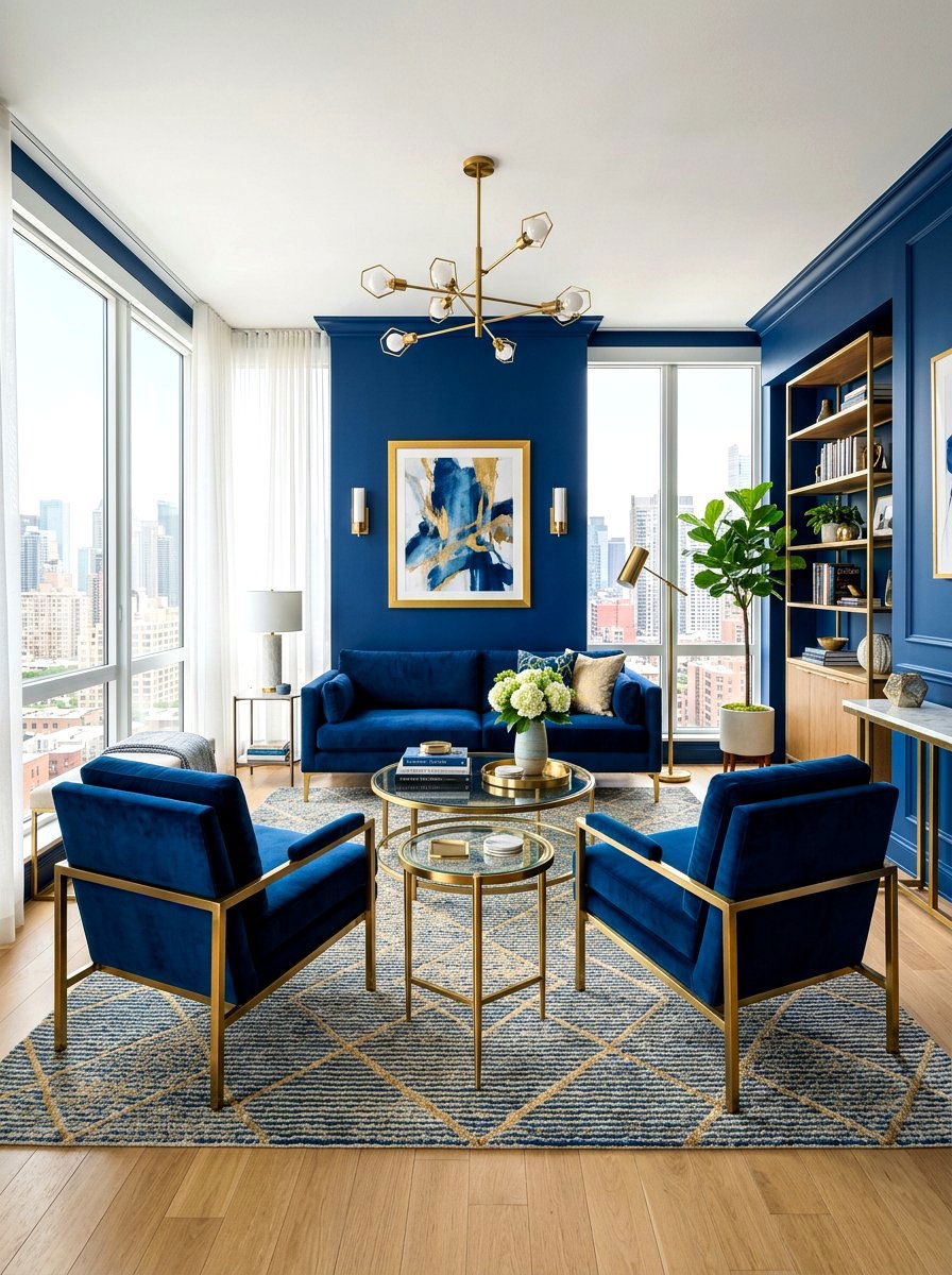 Sapphire And Brass Living Room - 30 jewel tone living room ideas