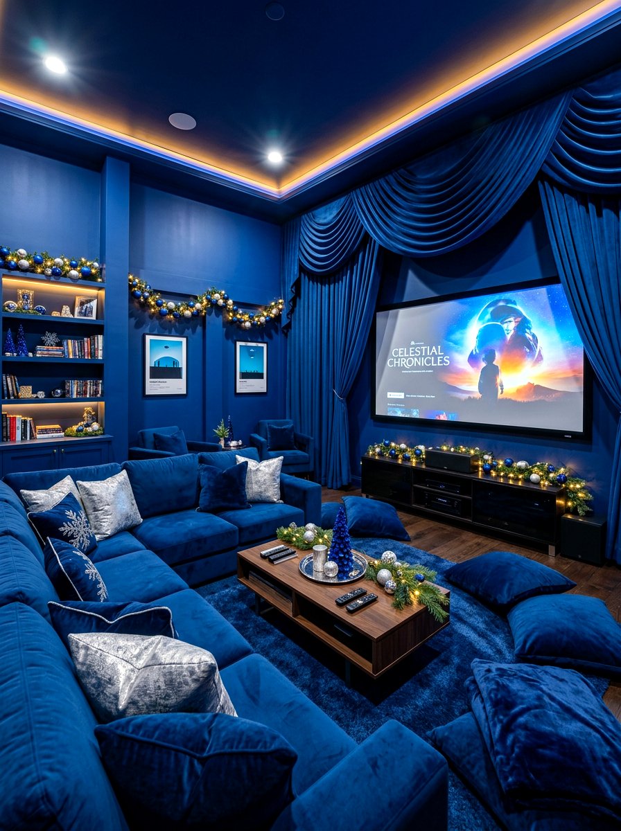 Sapphire Blue Media Room Decor - 30 jewel tone holiday decor ideas
