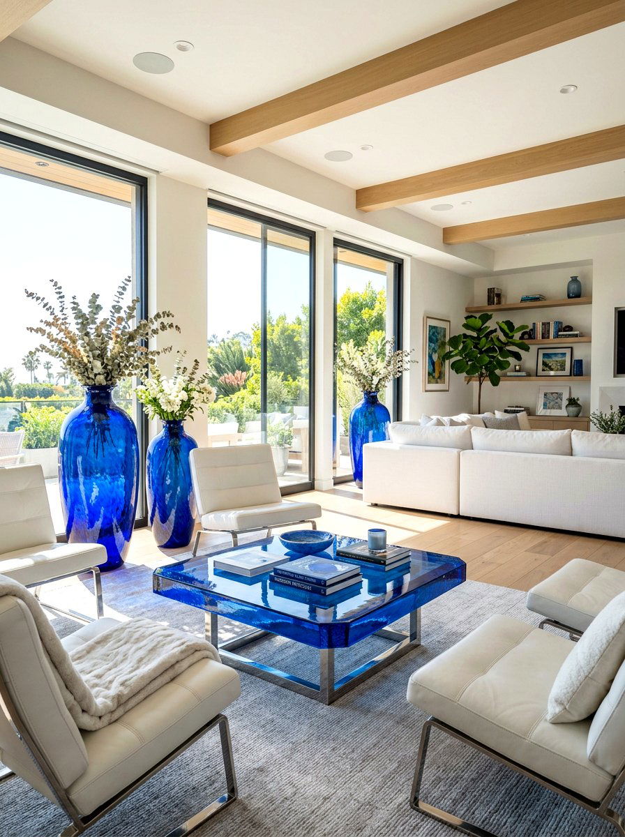 Sapphire Glass Decor - 30 jewel tone lounge ideas