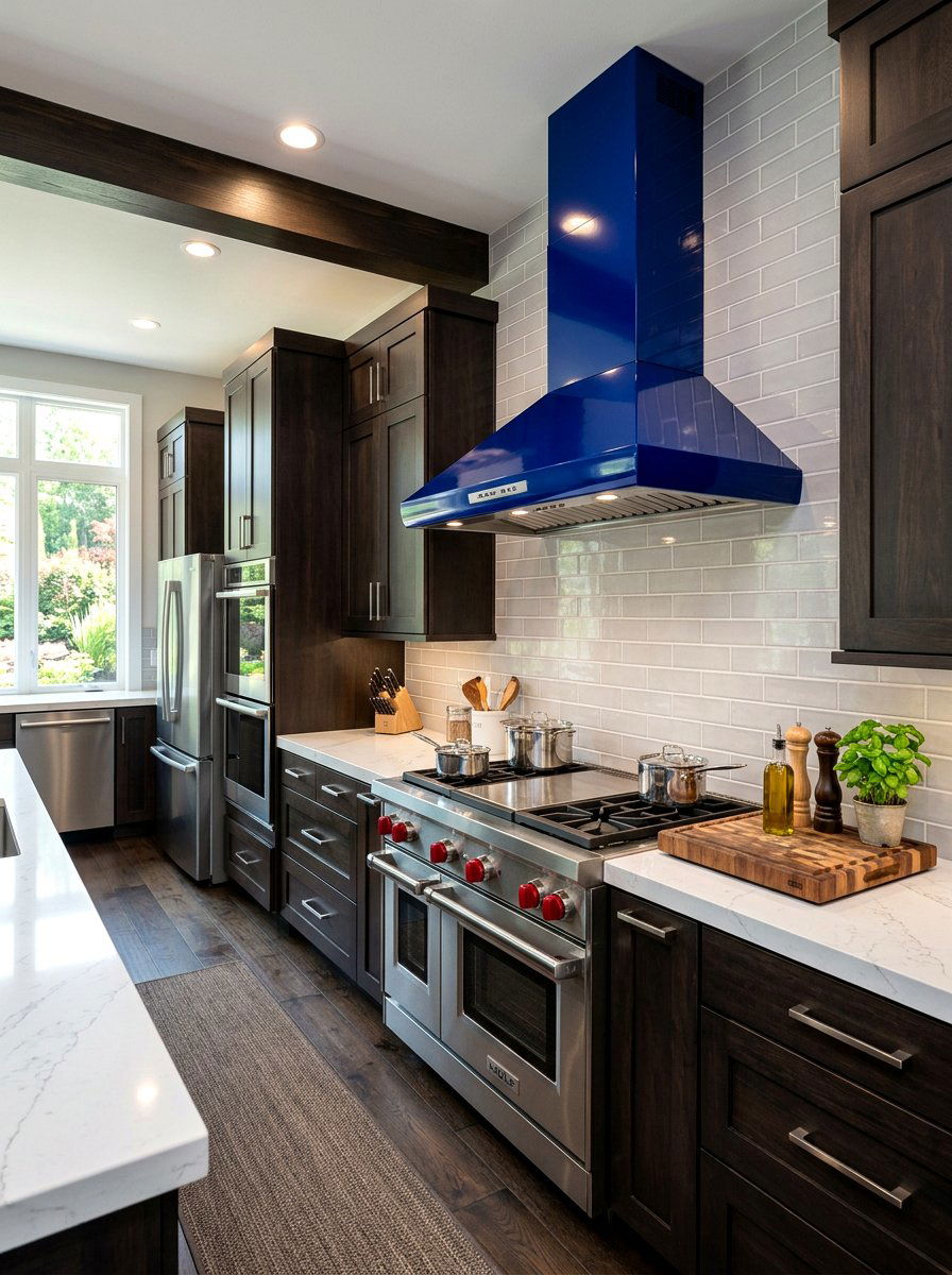 Sapphire blue kitchen range hood - 30 blue kitchen ideas