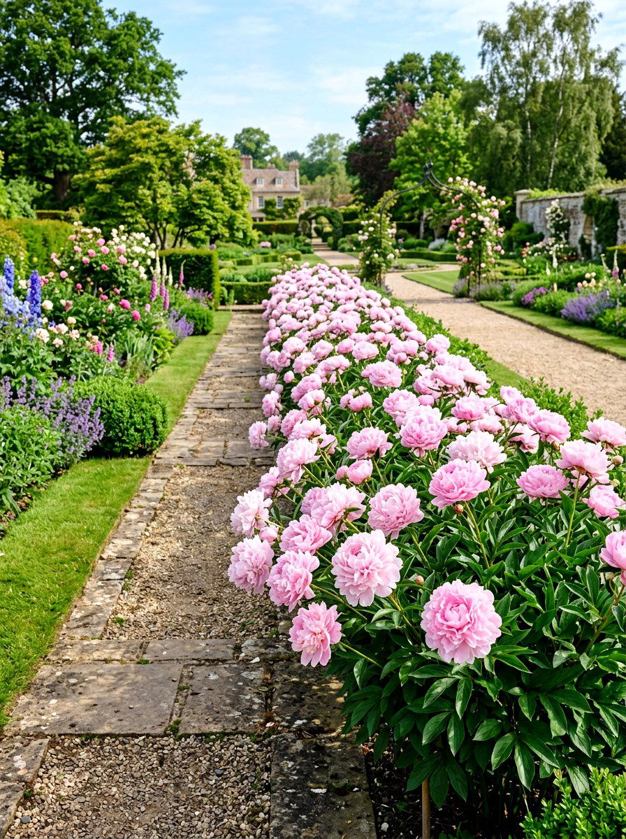 Sarah Bernhardt Peony Row - 30 peony border ideas