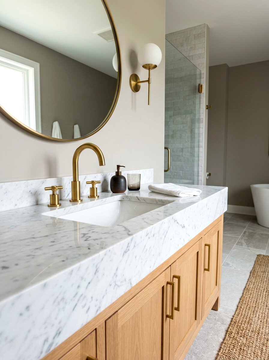 Satin Brass Faucet - 30 quiet luxury bathroom ideas