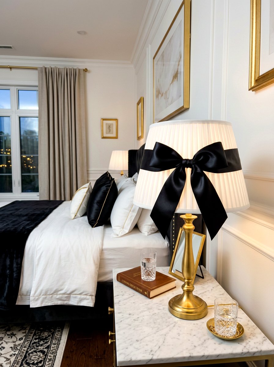 Satin Ribbon Lampshade - 30 ribbon and bow bedroom ideas