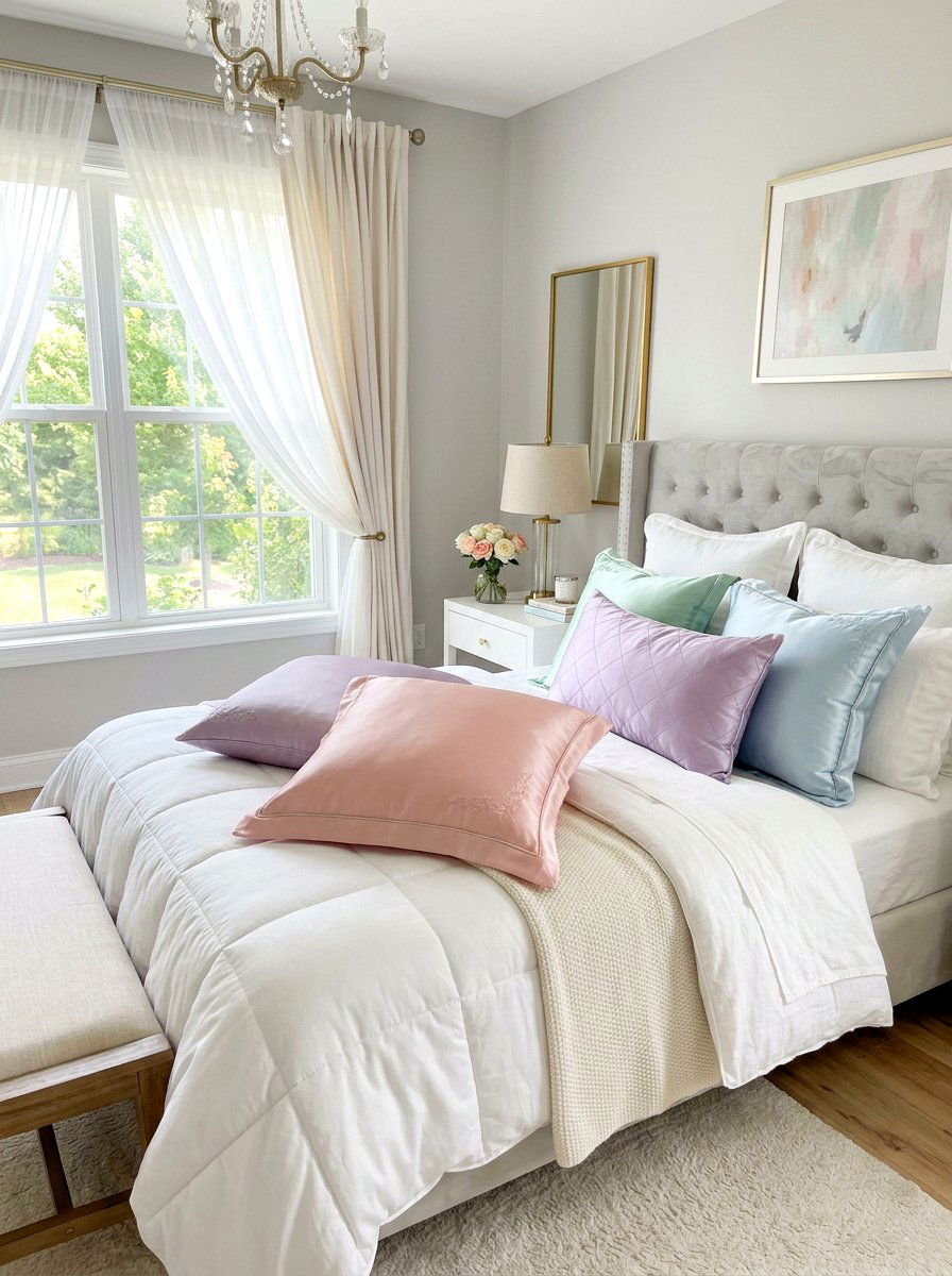 Satin Throw Pillows - 30 frilly bedroom ideas
