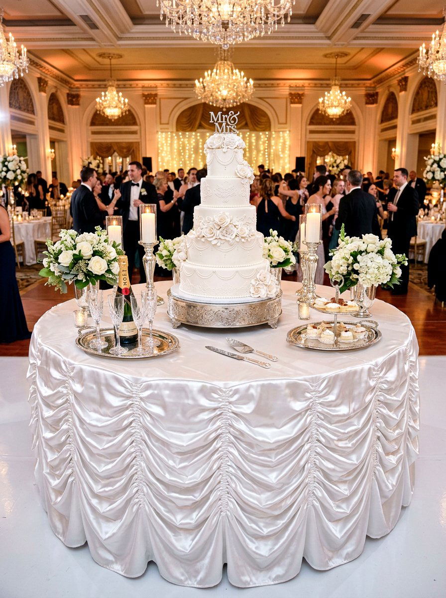 Satin Wedding Cake Table - 30 skirted table ideas