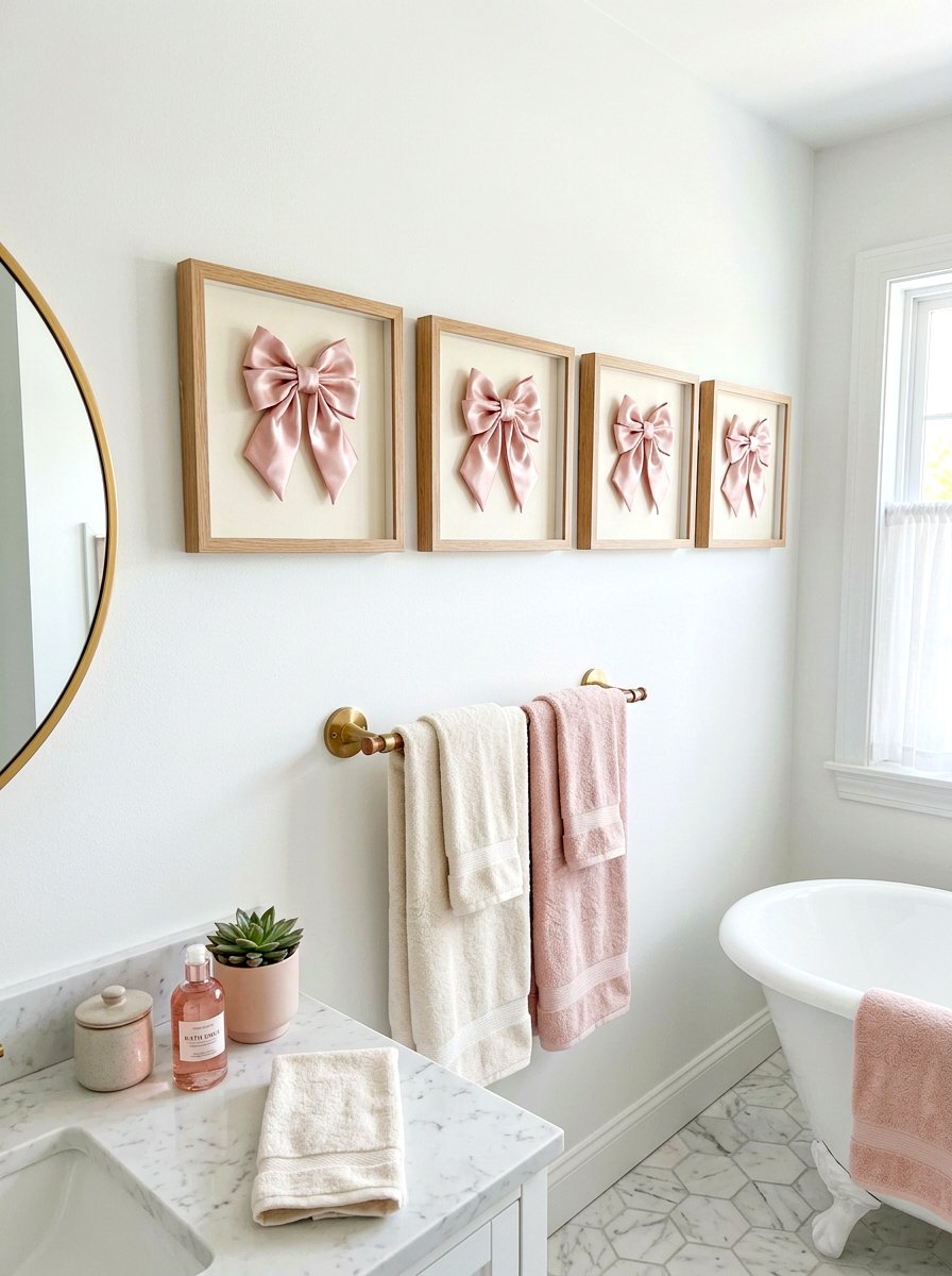 Satin bow bathroom wall art - 30 coquette bathroom ideas