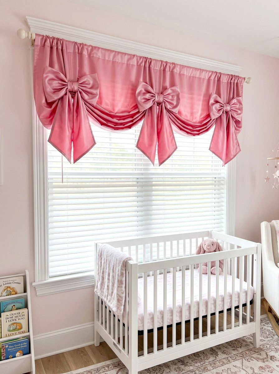 Satin bow valance - 30 bow nursery decor ideas