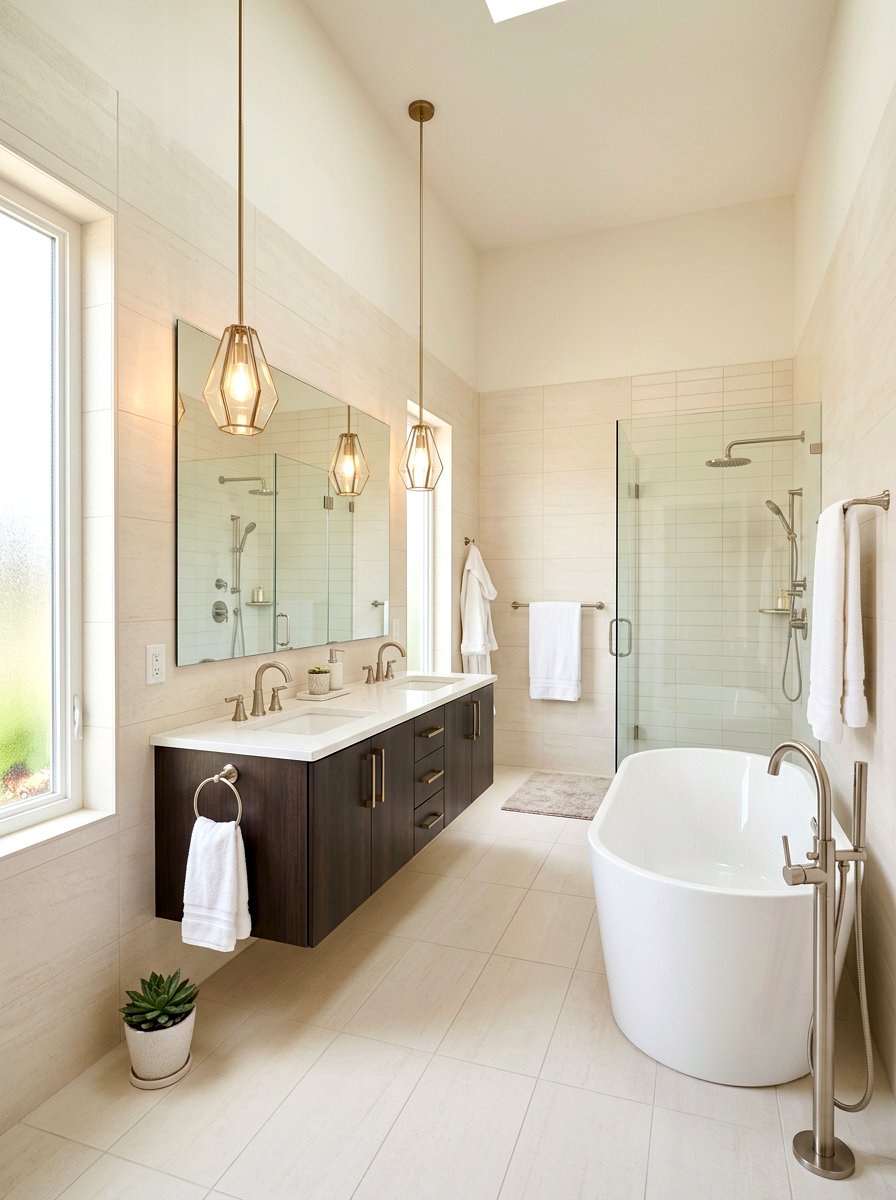 Satin nickel and champagne bronze bathroom - 30 mixed metal bathroom decor ideas