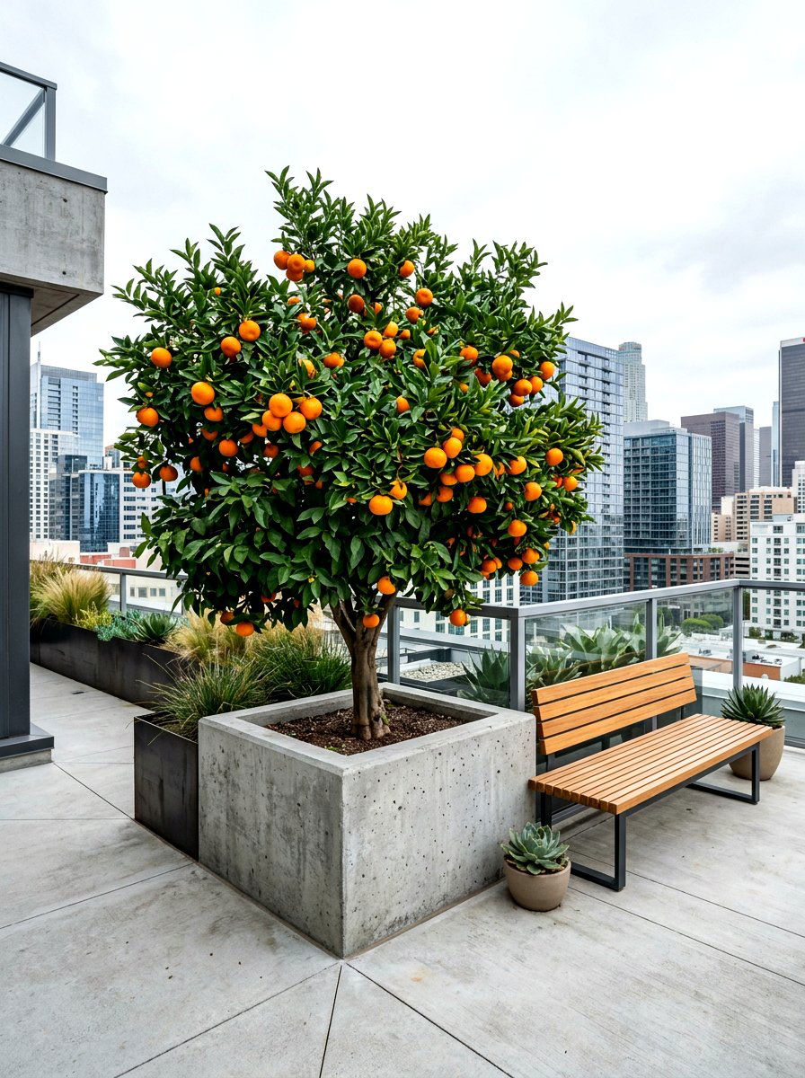 Satsuma Mandarin Tree Concrete Planter