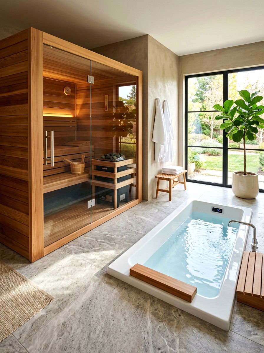 Sauna and cold plunge suite - 30 contrast therapy bathroom ideas