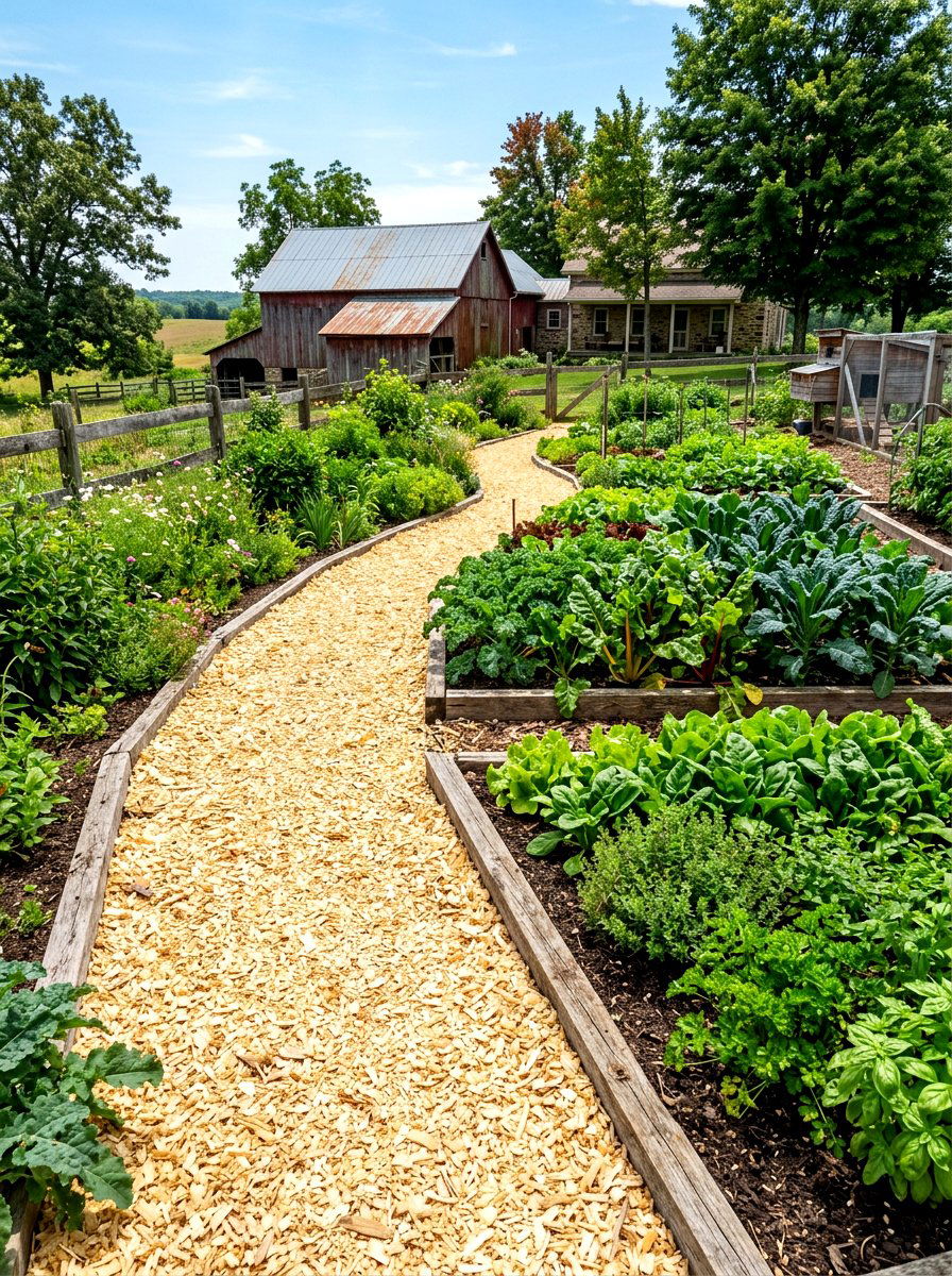 Sawdust Path - 30 vegetable garden path ideas