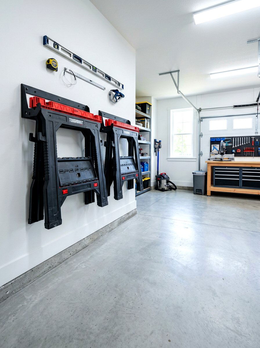 Sawhorse Storage For Clear Garage Floors - 30 garage organization for small spaces ideas