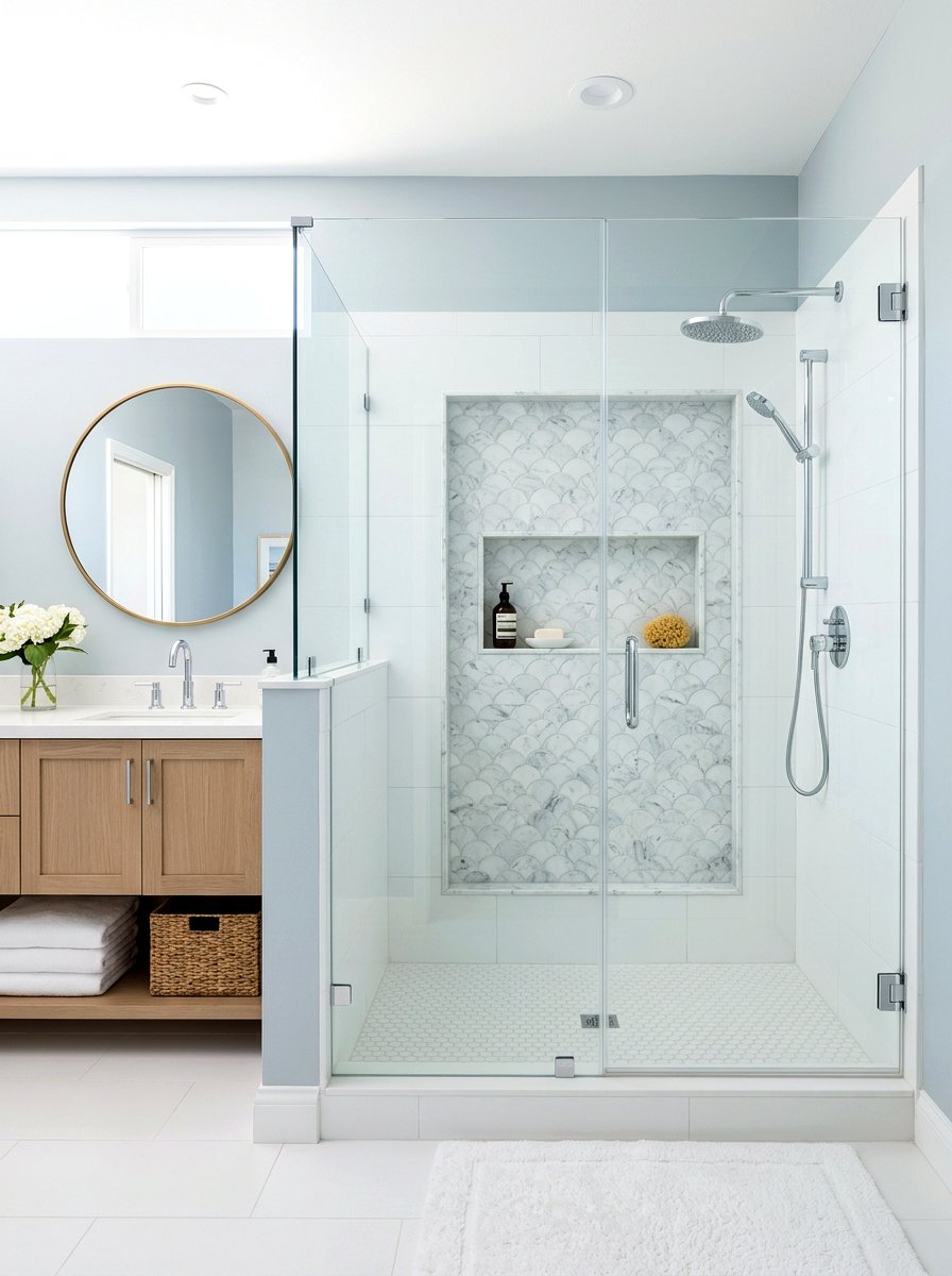 Scallop Marble Tile - 30 mosaic marble bathroom ideas