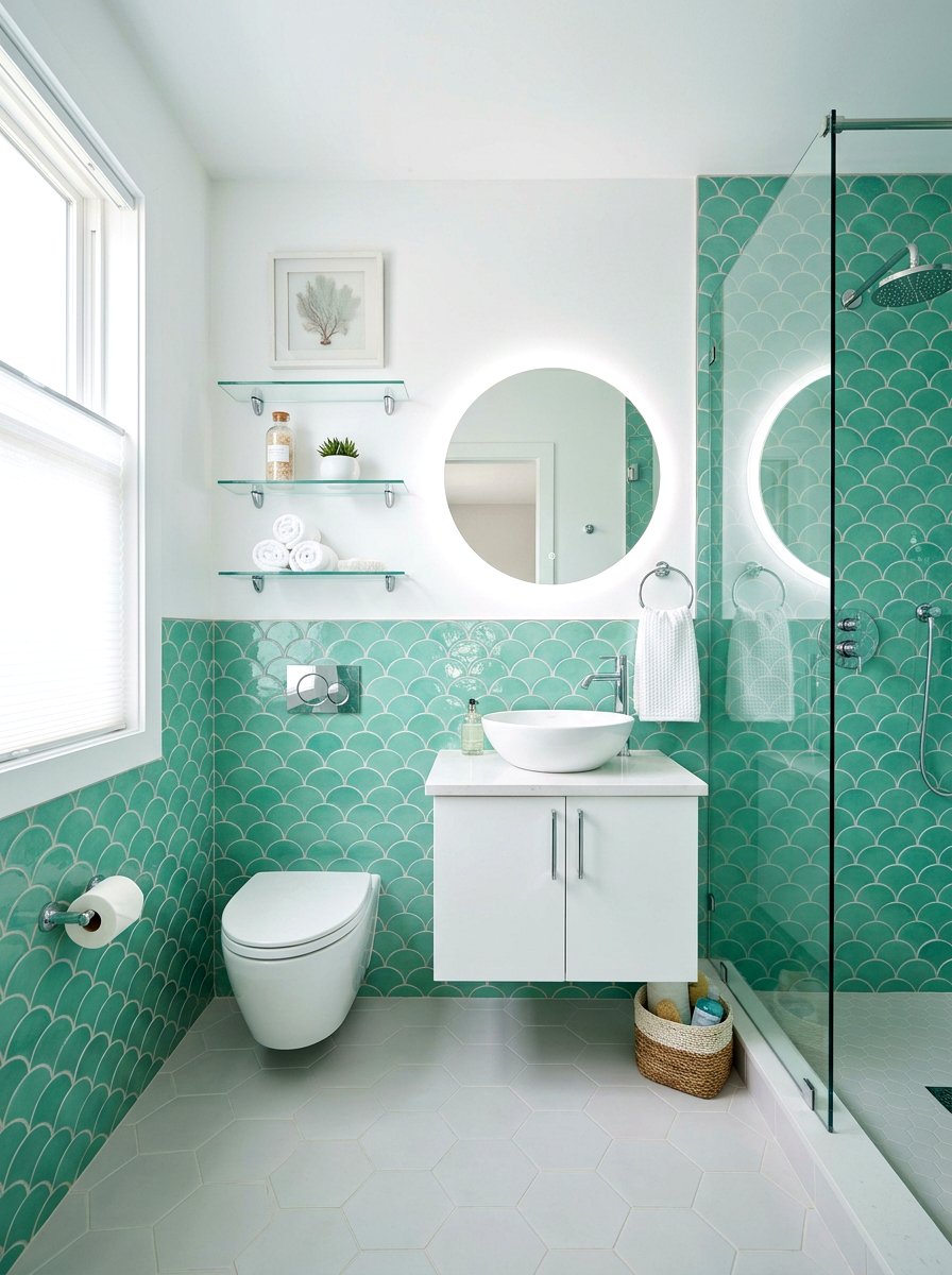 Scallop Tile Bathroom - 30 half tiled bathroom ideas