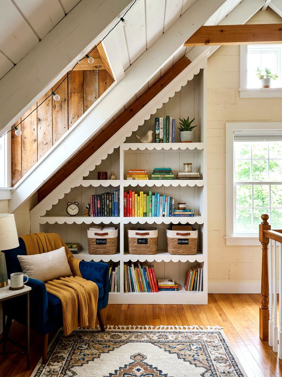 Scalloped Attic Eave Shelf - 30 scalloped shelf ideas