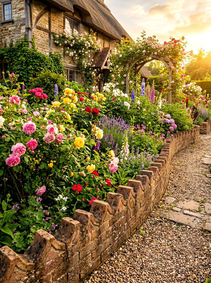 Scalloped Brick Yard Border - 30 brick border front yard ideas