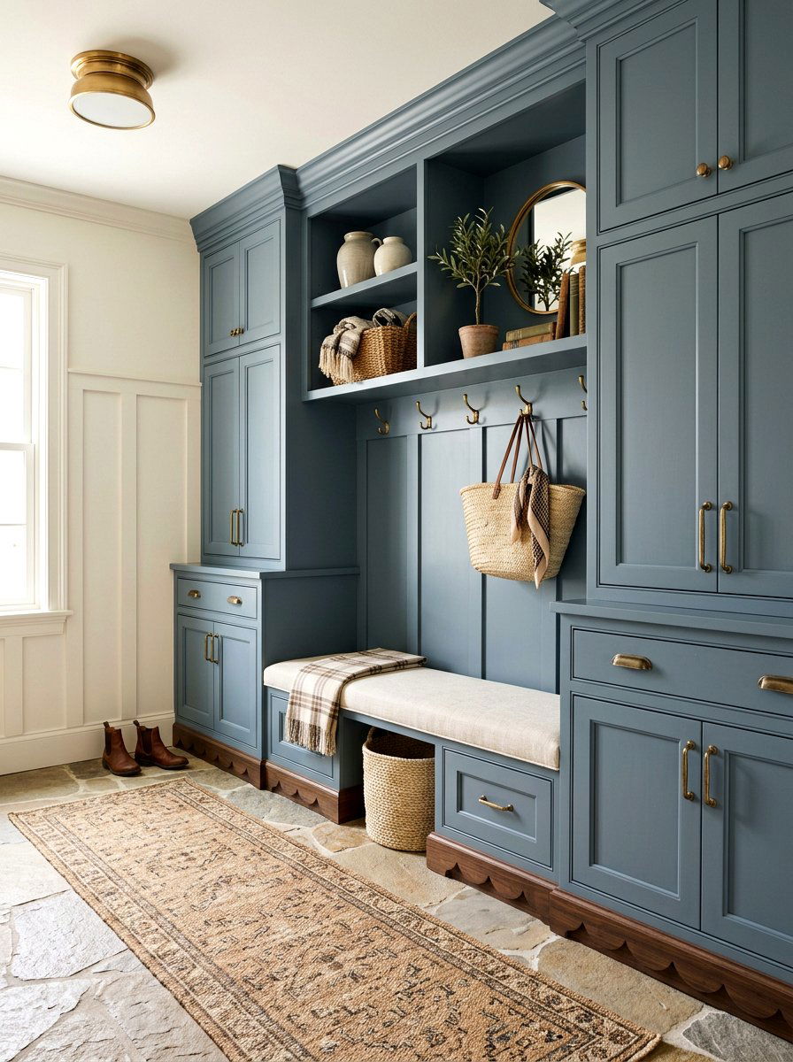 Scalloped Cabinet Details - 30 quiet luxury mudroom ideas