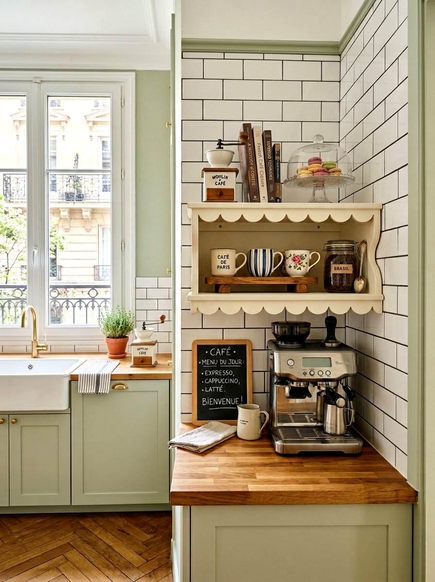 Scalloped Coffee Bar Shelf - 30 scalloped shelf ideas