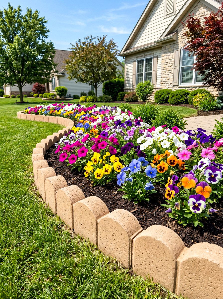 Scalloped Concrete Bed Border - 30 flower bed border ideas