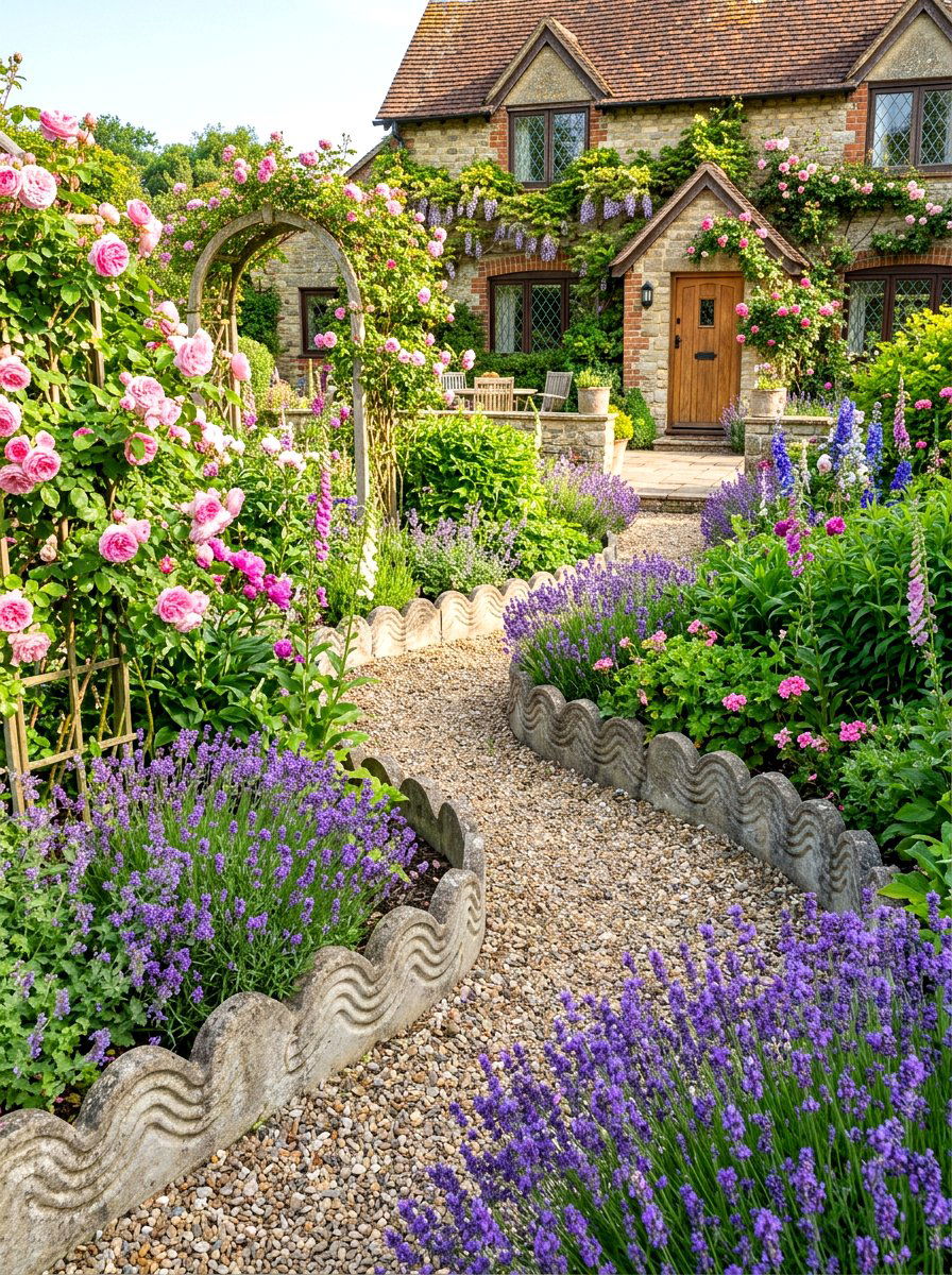 Scalloped Concrete Edging - 30 concrete garden border ideas